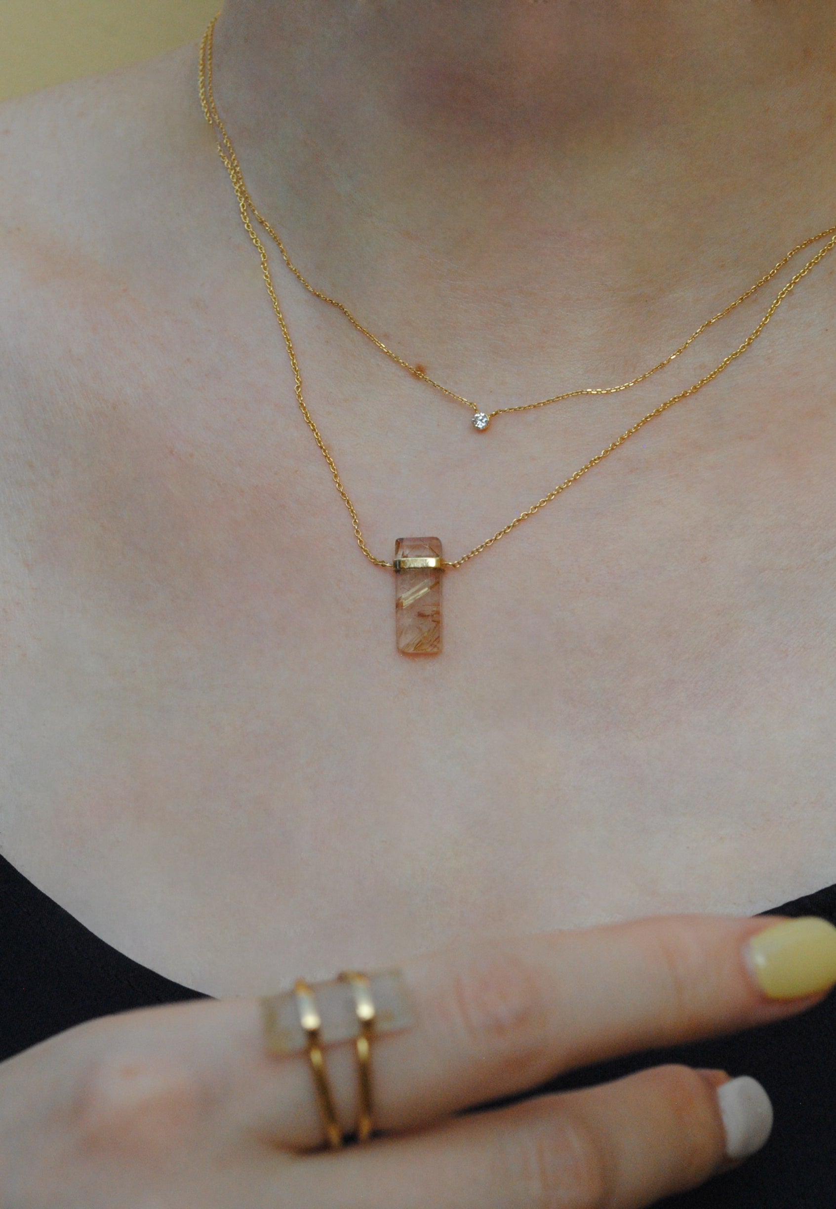 ゴールデンルチルインクオーツ/gold) rect bandage necklace