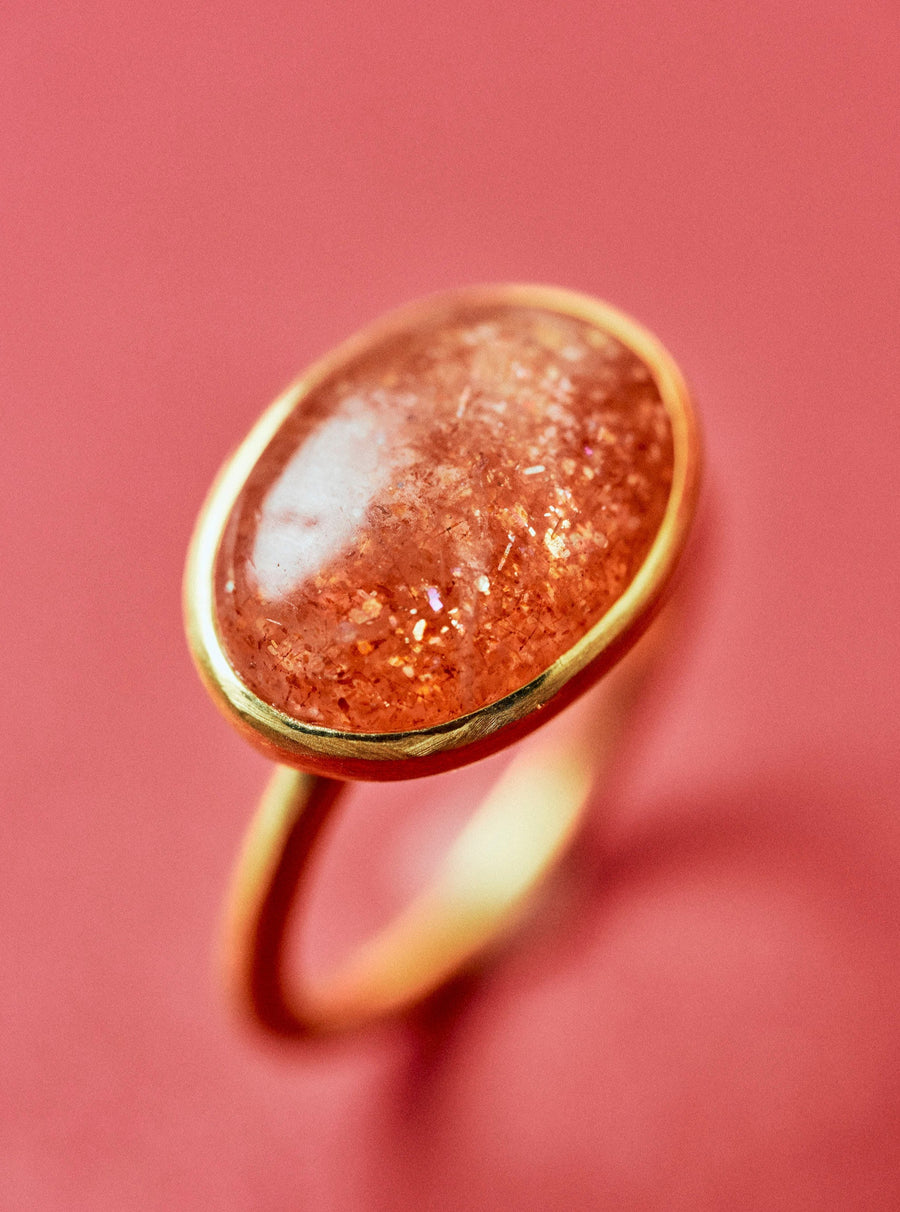 (サンストーン/gold) oval flower CAB  ring