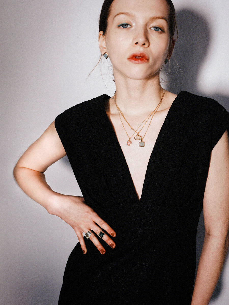 (ミルキーアクアマリン/gold) rope around-square- necklace