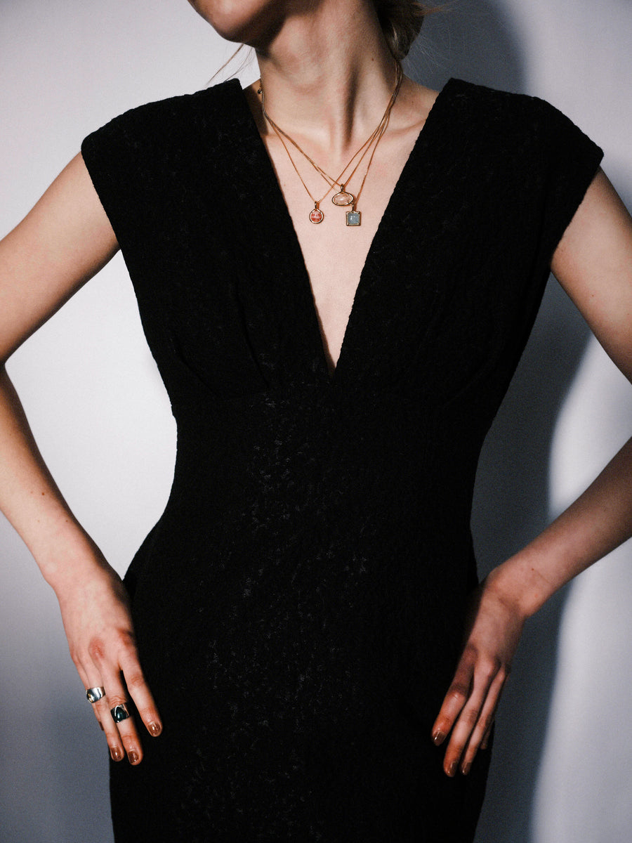 (ラブラドライト/gold) rope around-circle- necklace