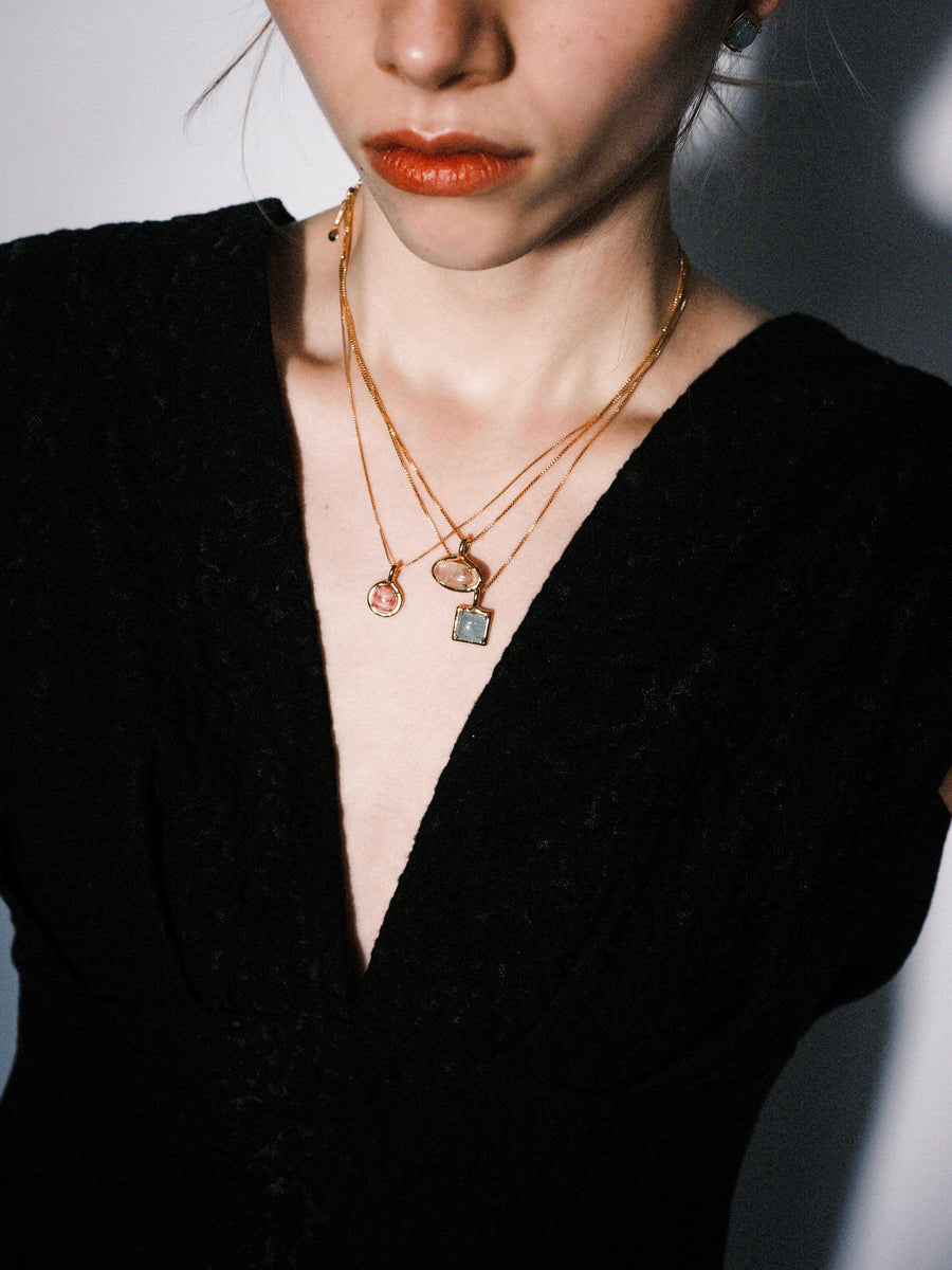 (ミルキーアクアマリン/gold) rope around-square- necklace