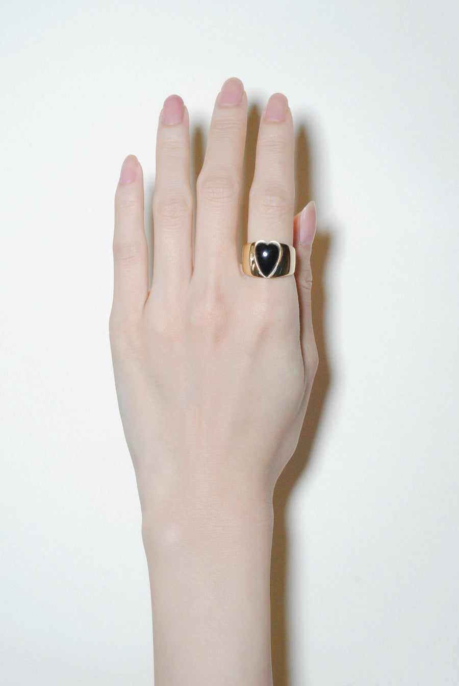 (ブラックオニキス/gold) long heart rough ring