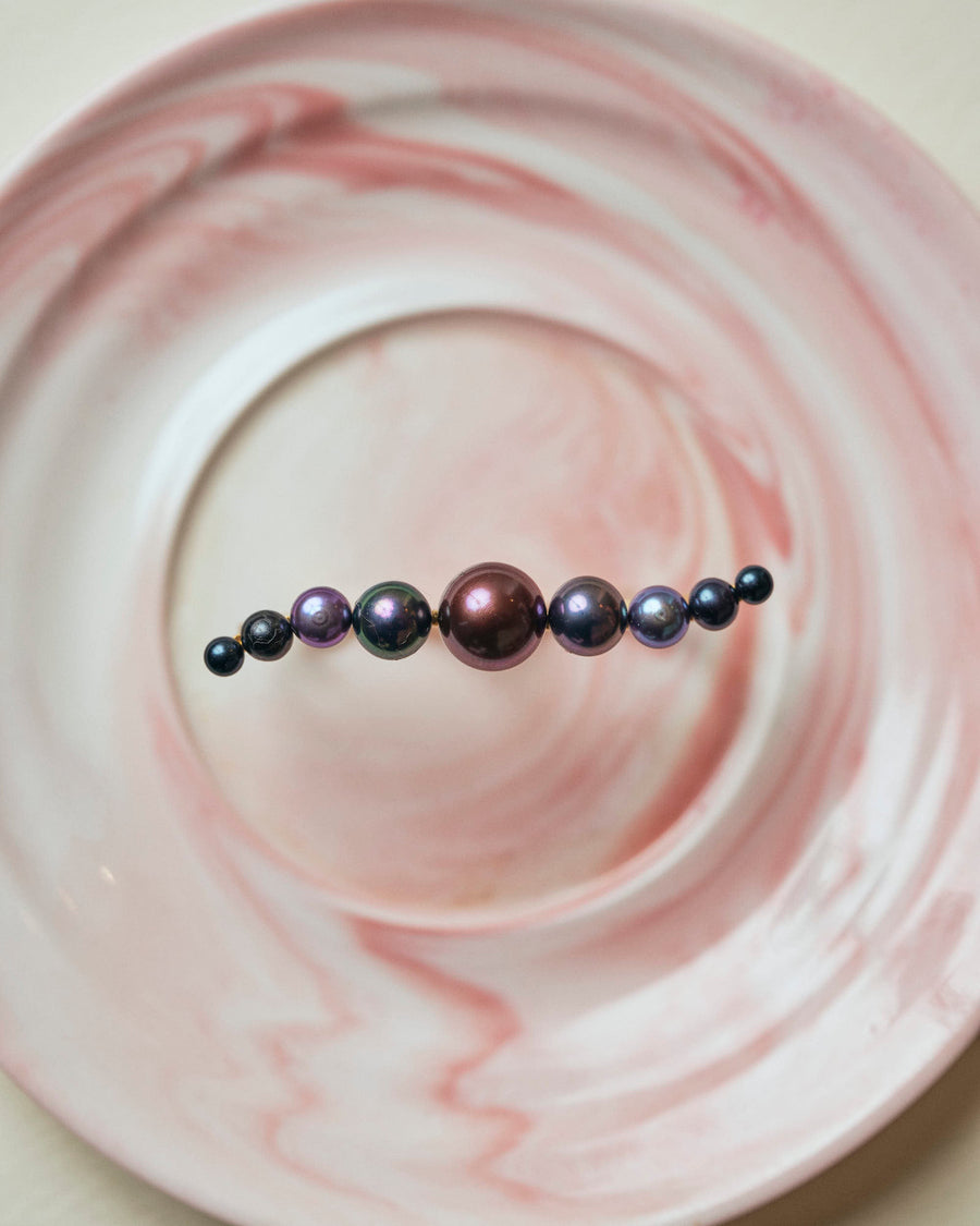 (Black pearl/gold) waving pearl double finger ring