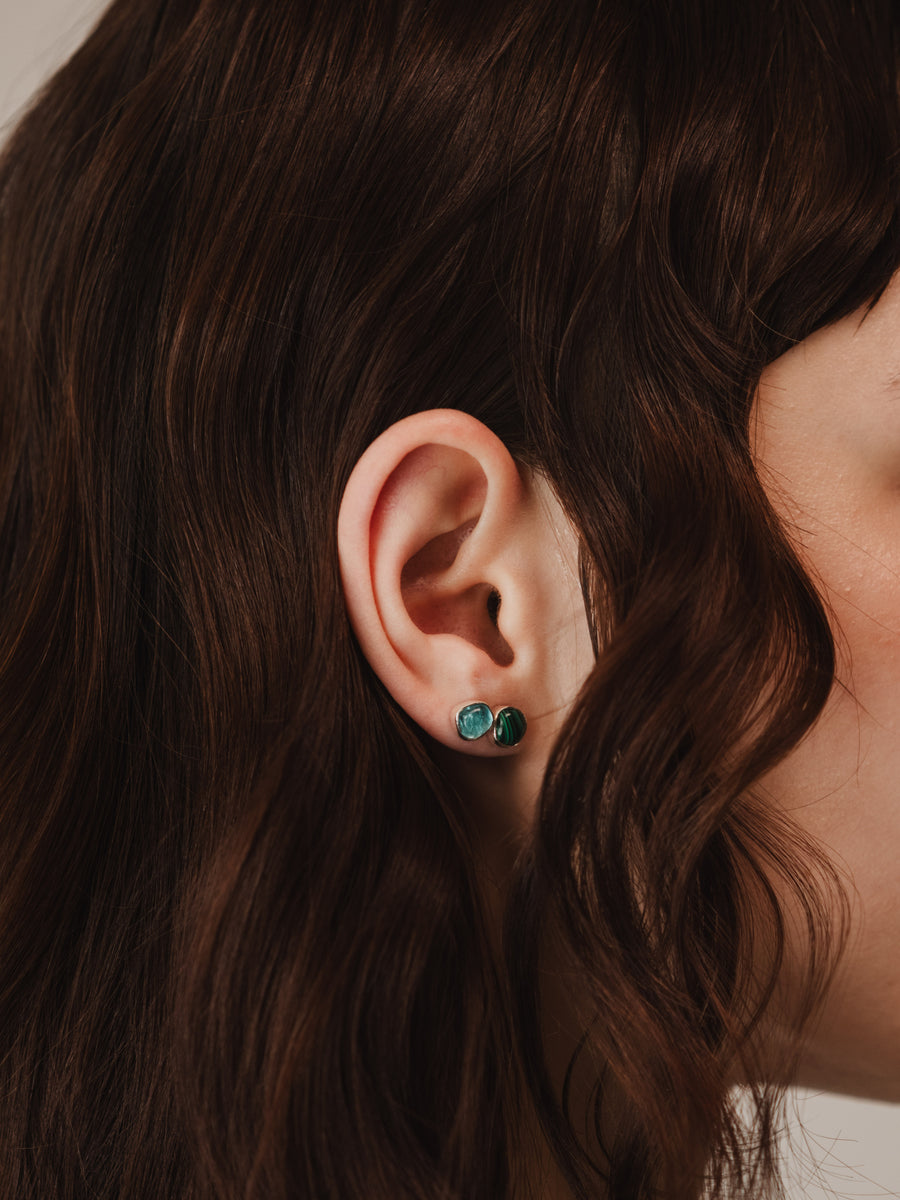 (マラカイト/silver) deformed petit earring