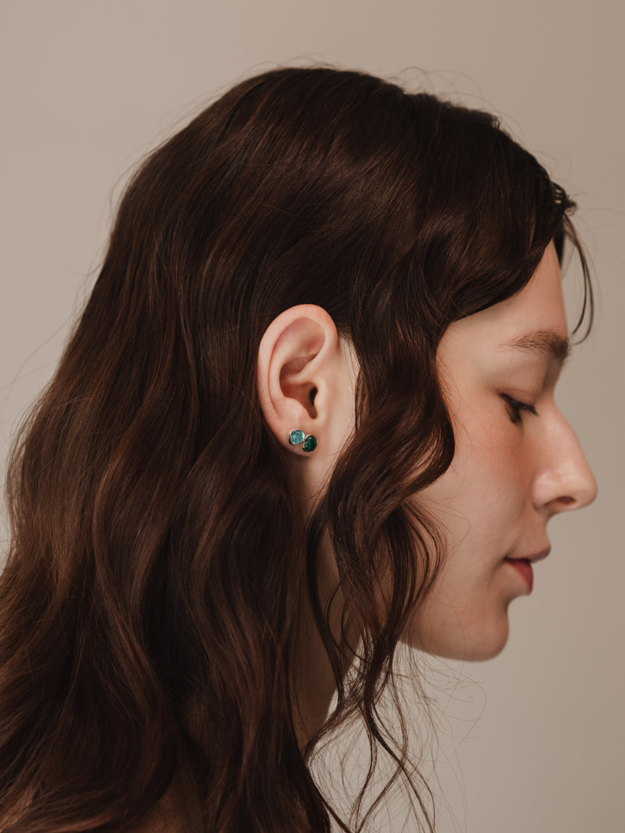 (マラカイト/silver) deformed petit earring