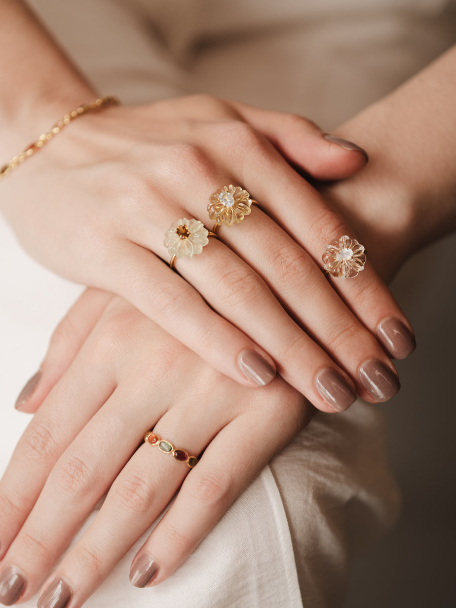 (Prehnite &amp; Petrotourmaline) flower carving ring