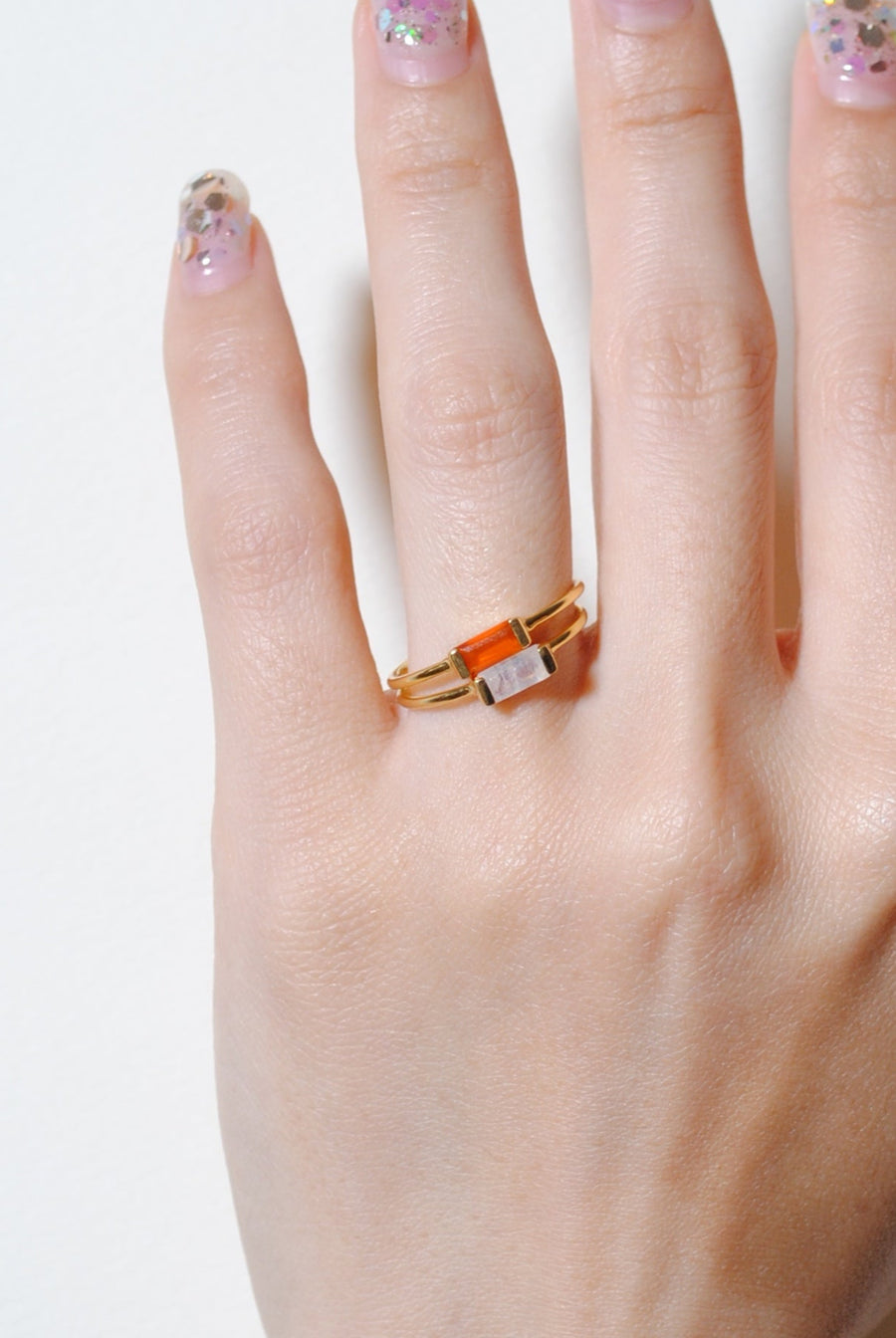 (レインボームーンストーン/gold) mini rect boad ring