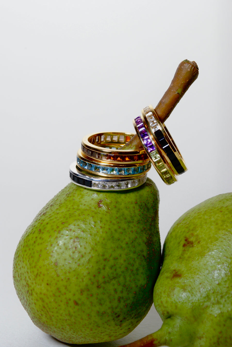 (Peridot &amp; Amethyst/GOLD) Bi-Color 3-Way Square Eternity Ring