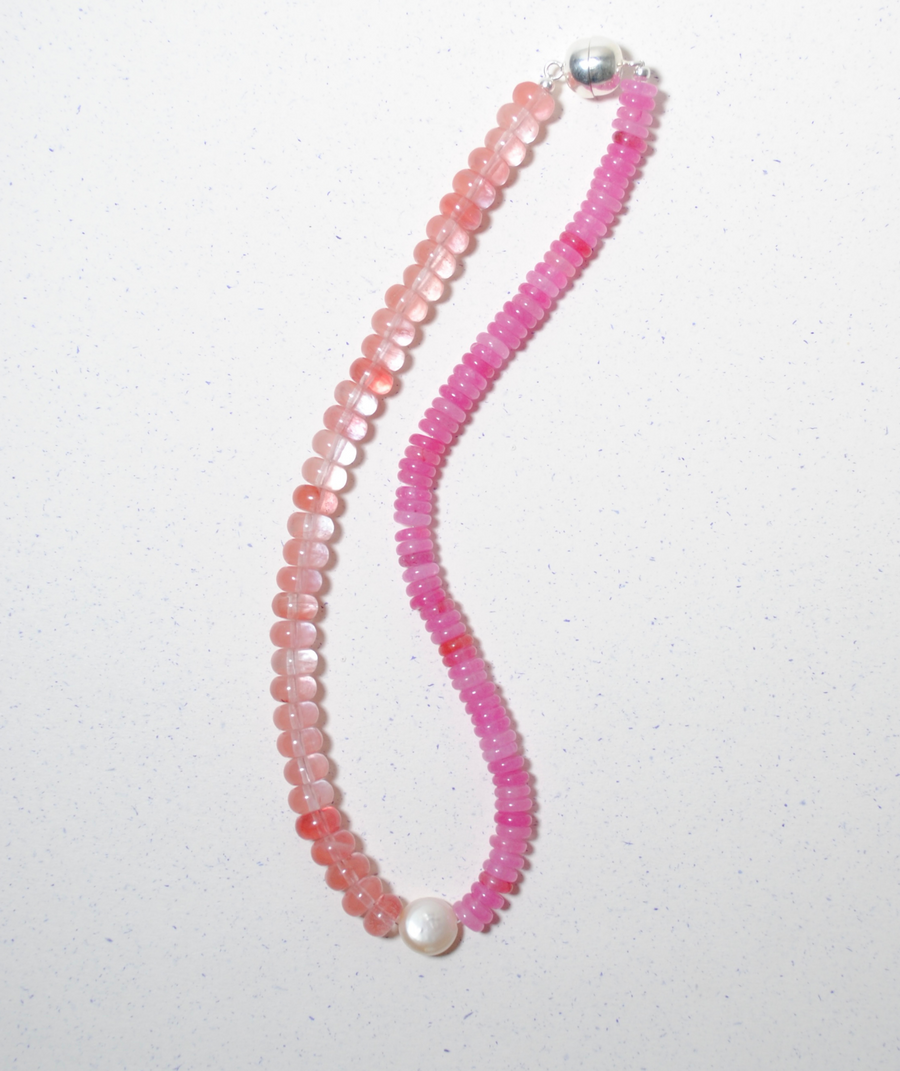 (Pink Quartz/Strawberry Quartz) 2-way Playful Rosary Necklace #001