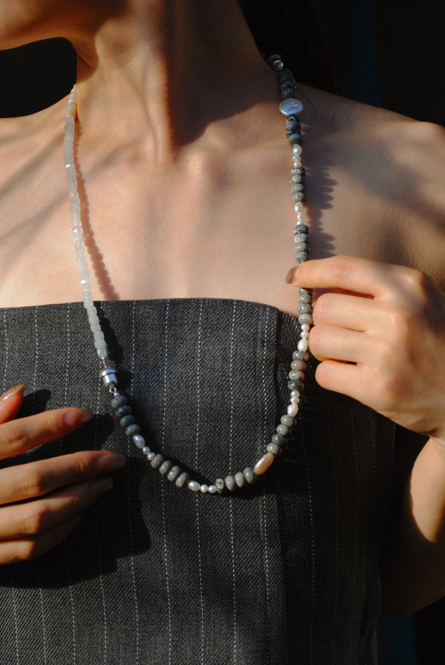 (オーストラリアンオパール/ホワイトアゲート) 2way playful rosary necklace #002