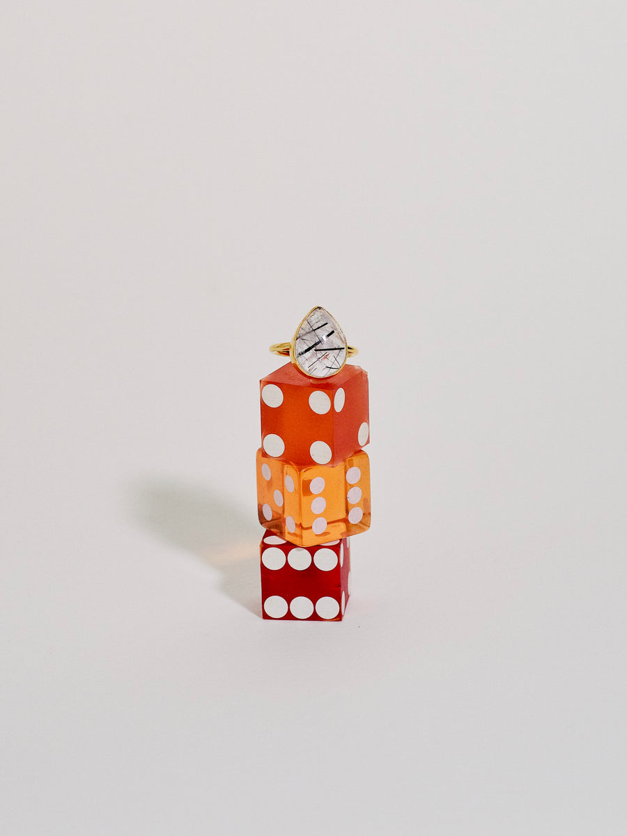 (ブラックルチルインクオーツ/gold) virgin drop ring