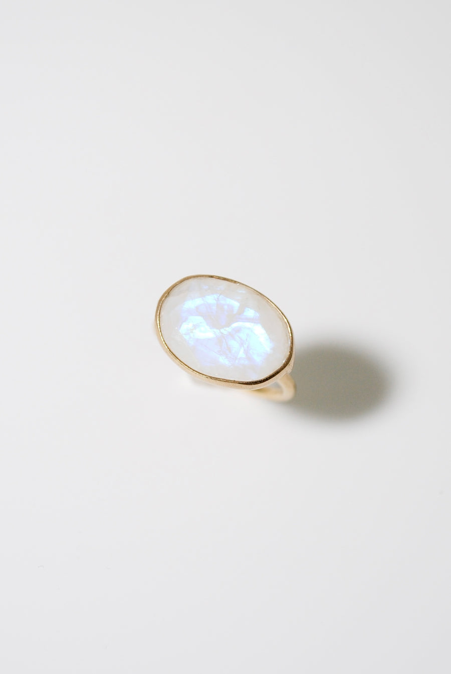 Rainbow Moonstone (gold): oval flower ring