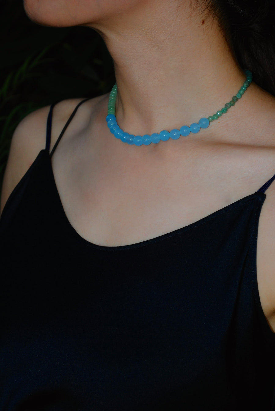 (グリーンアベンチュリン_ブルーカルセドニー) 2way playful rosary necklace