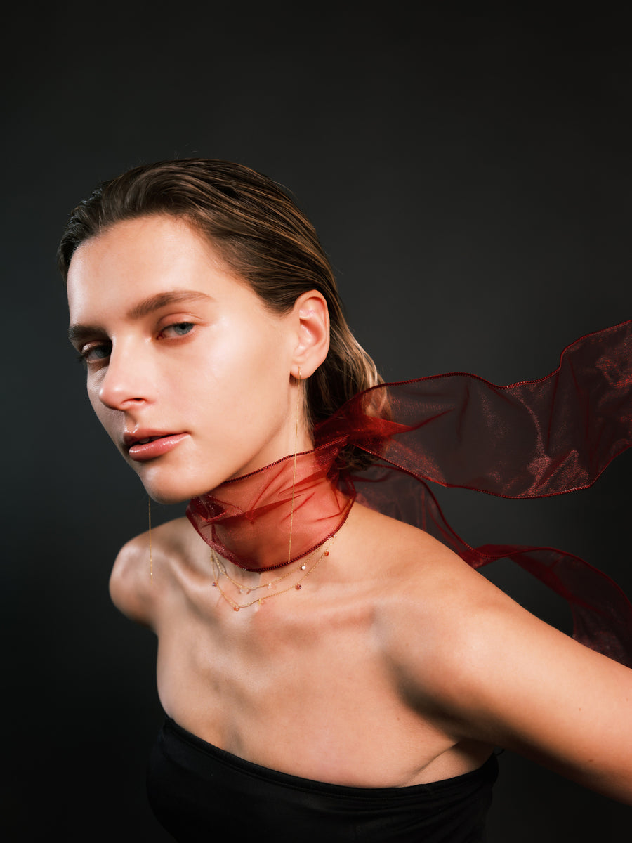 (マルチサファイア_ピンクトルマリン/gold) nude multi shape necklace