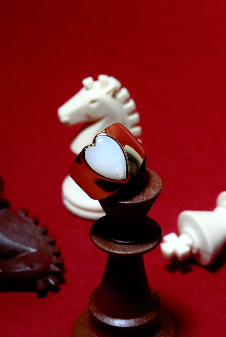 (マザーオブパール/gold) long heart rough ring