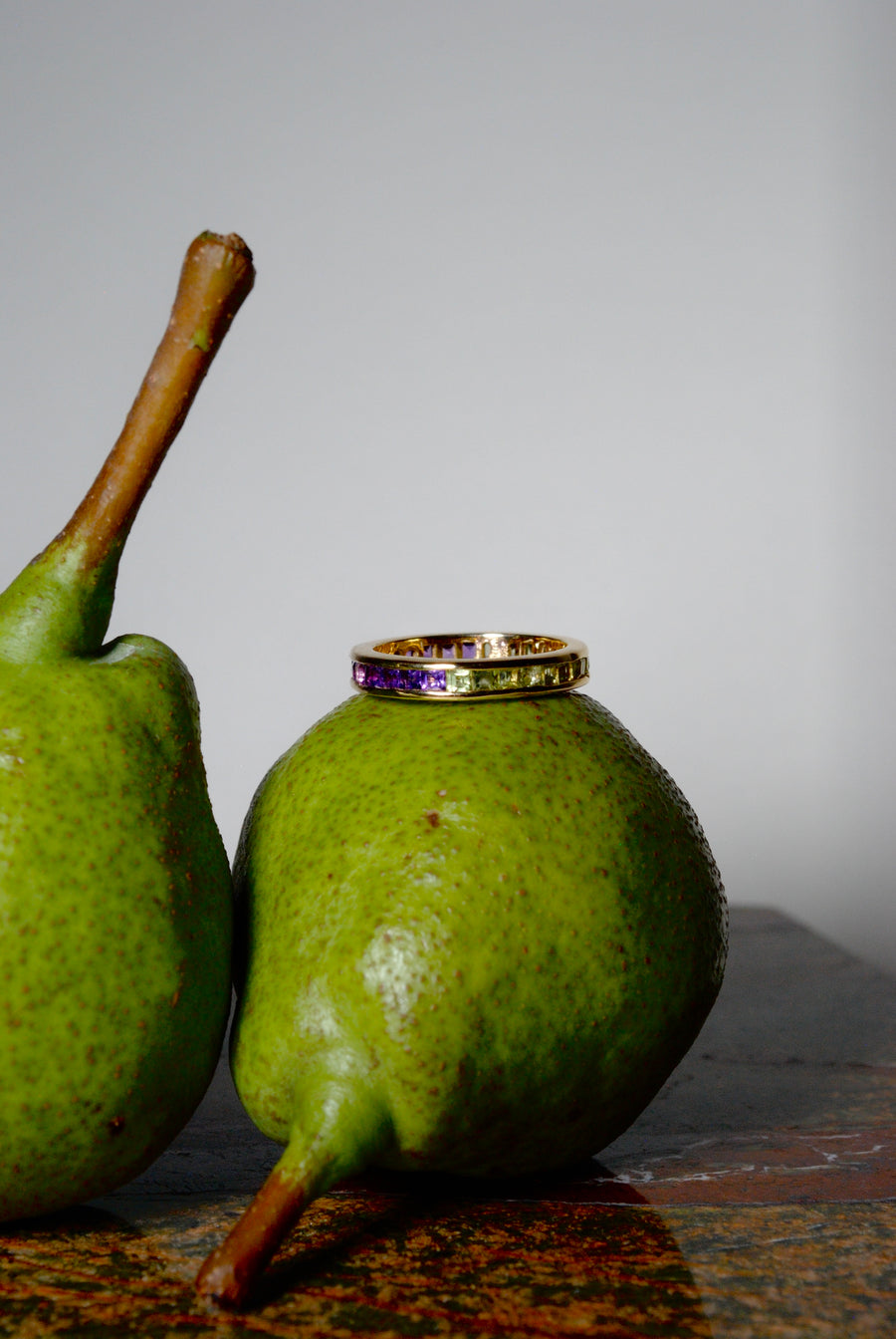 (Peridot &amp; Amethyst/GOLD) Bi-Color 3-Way Square Eternity Ring