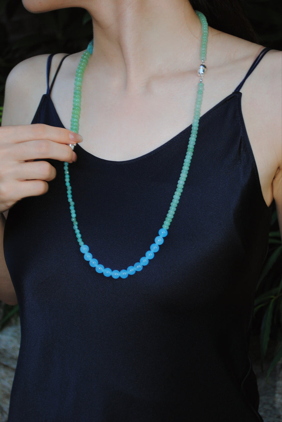 (グリーンアベンチュリン_ブルーカルセドニー) 2way playful rosary necklace