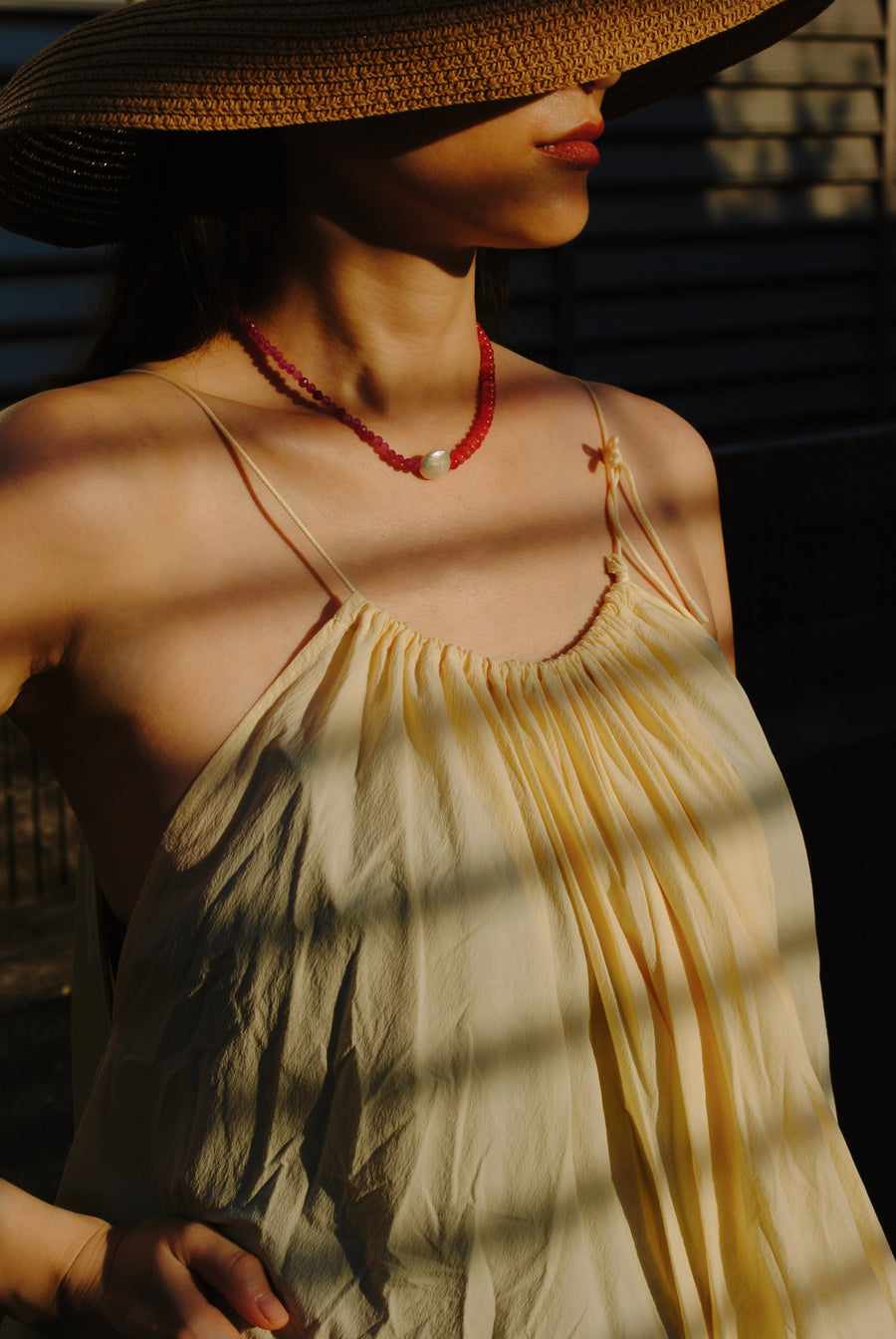 (ピンククオーツ_ルビークオーツ_パール) 2way playful rosary necklace