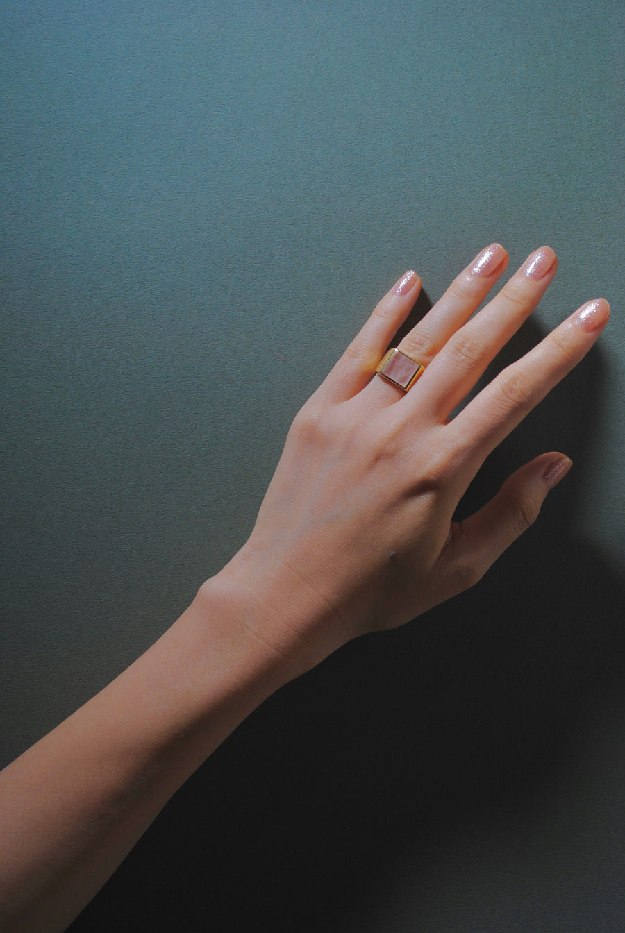 (ローズクオーツ/gold) unisex block ring