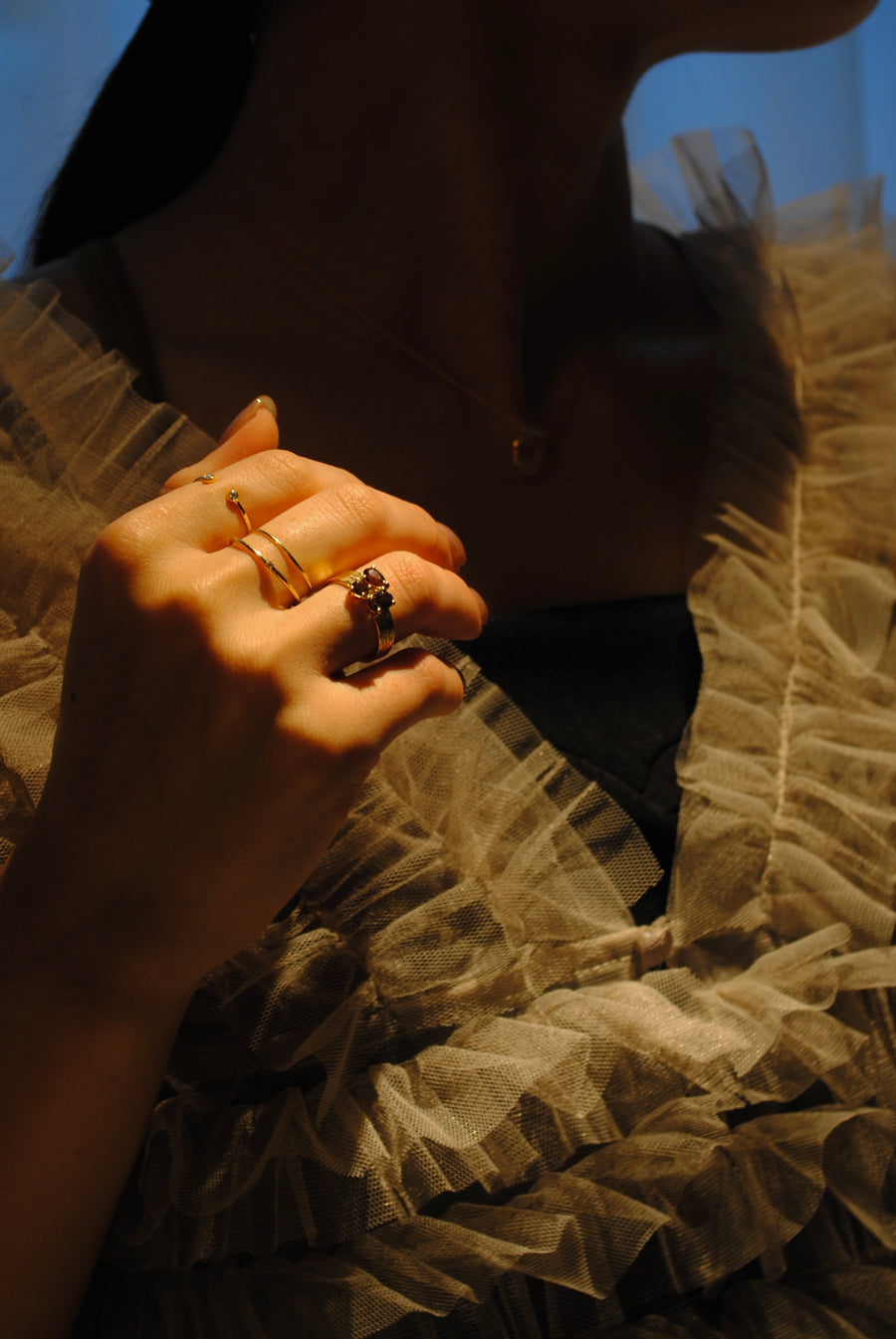 (スモーキークオーツ/gold) trio phool ring