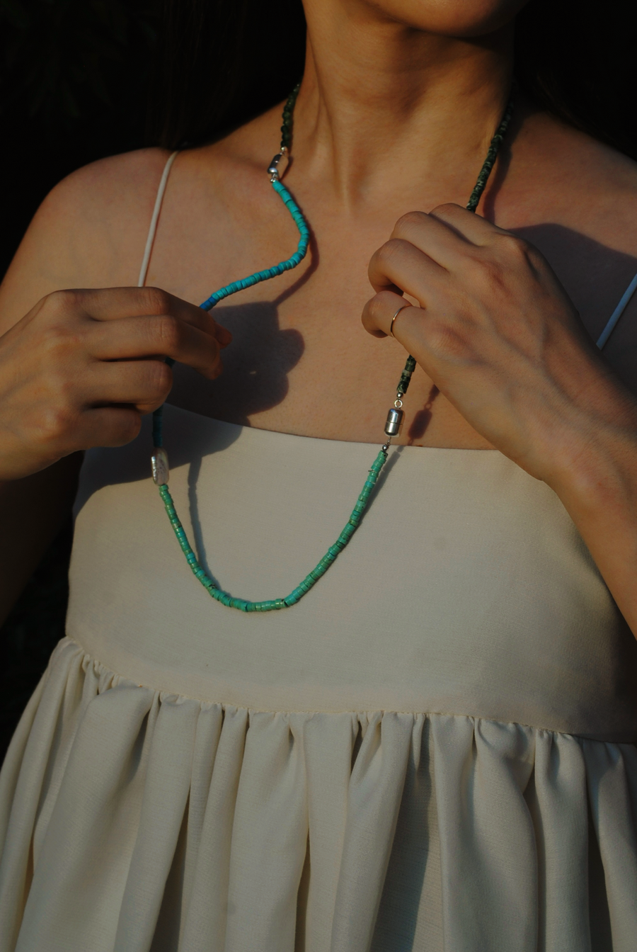 (マグネサイトターコイズ_パール) 2way playful rosary necklace