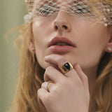 (ブラックオニキス/silver) long heart rough ring