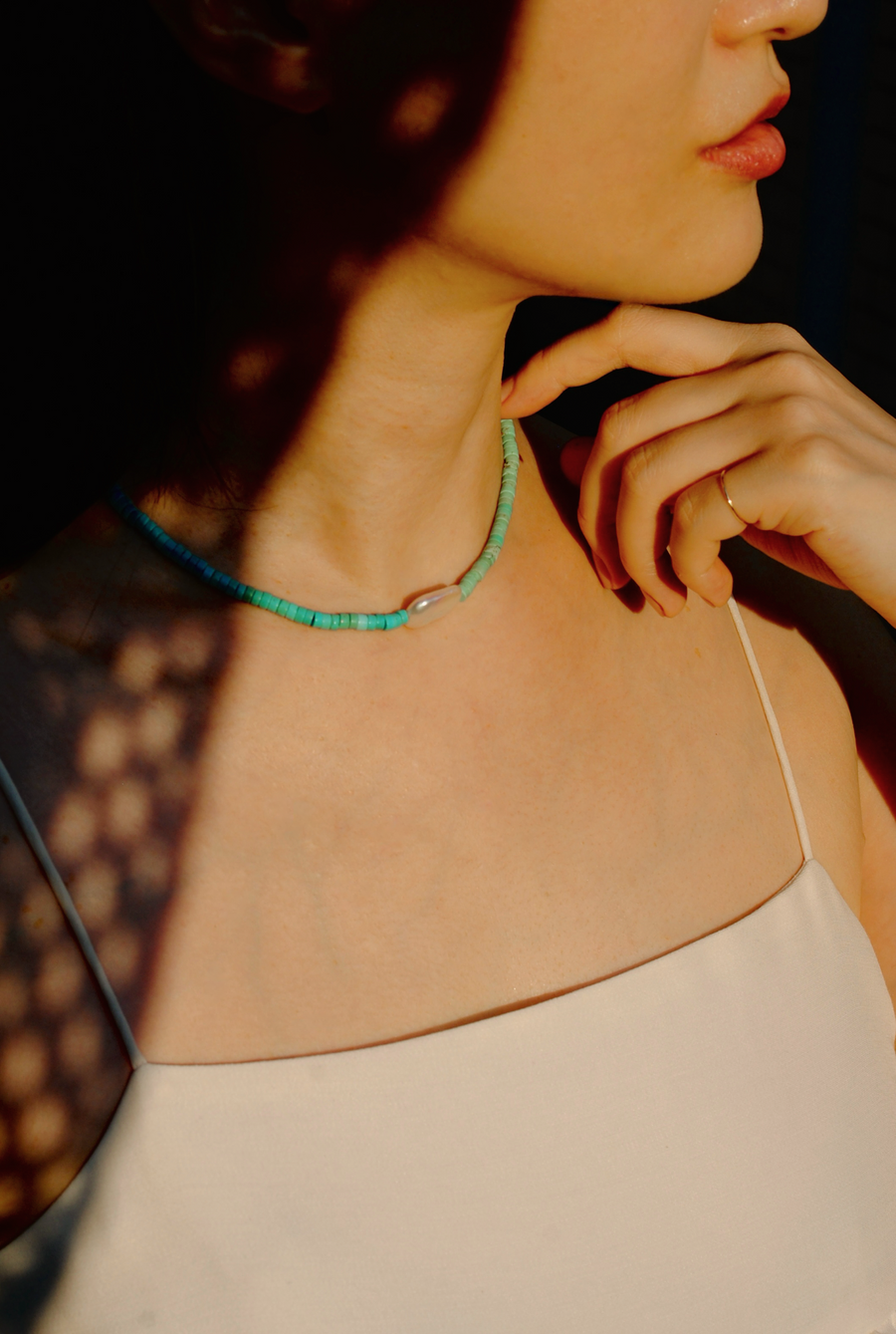 (マグネサイトターコイズ_パール) 2way playful rosary necklace