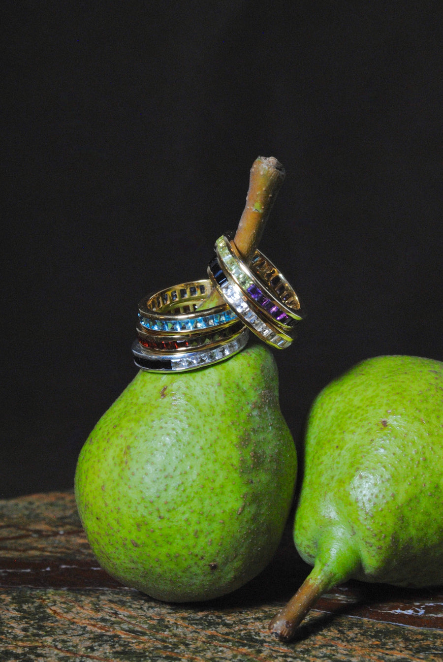 (Peridot &amp; Amethyst/GOLD) Bi-Color 3-Way Square Eternity Ring