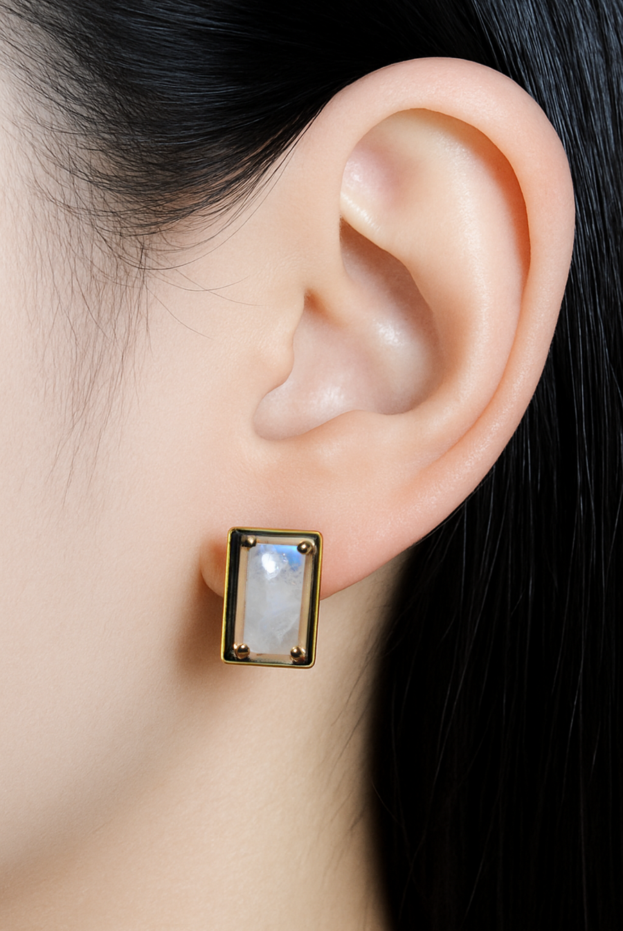 (レインボームーンストーン/gold) rope around-rect- earring