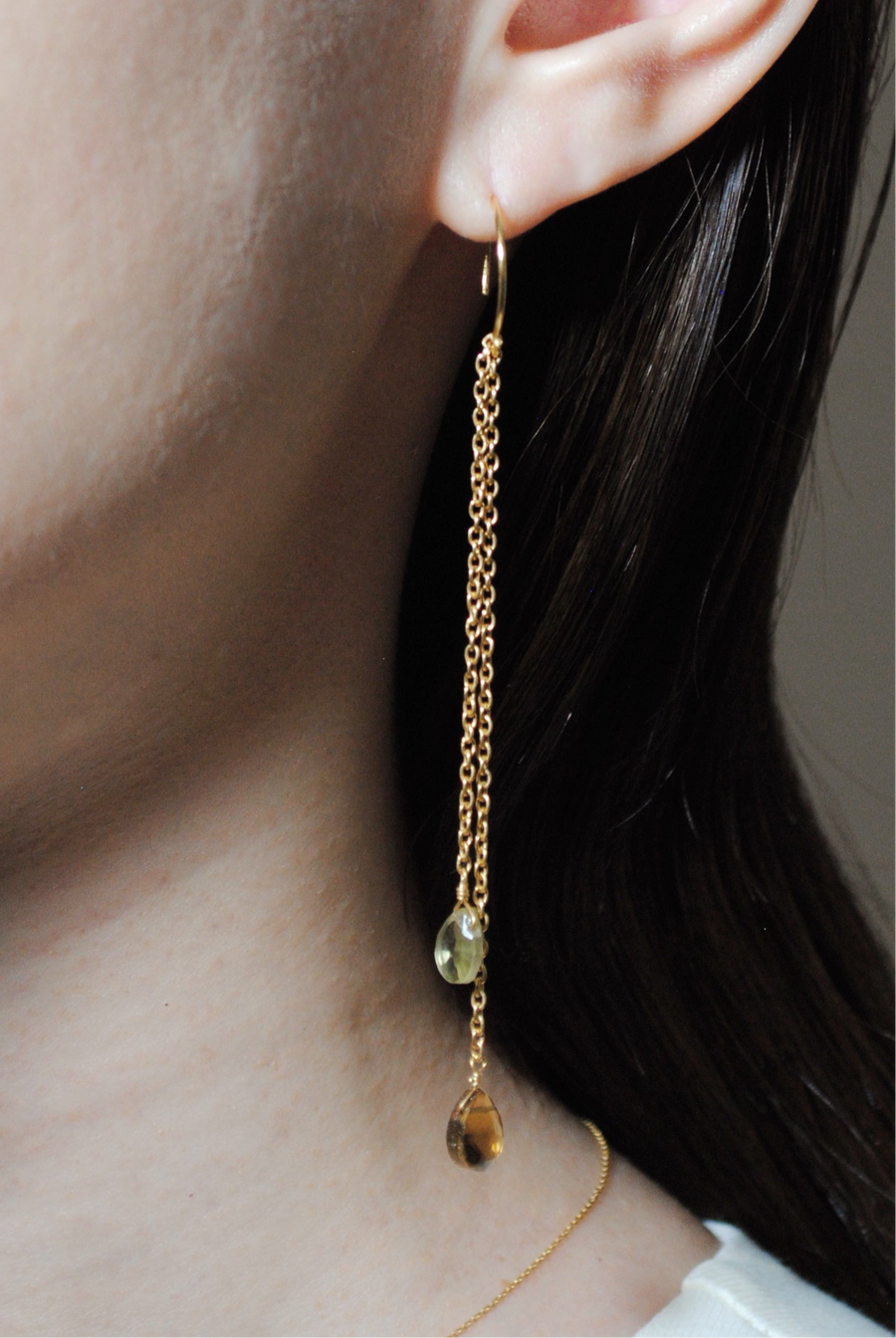 (レモンクオーツ&ウィスキークオーツ/gold) fancy swing earring