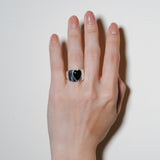 (ブラックオニキス/silver) long heart rough ring
