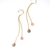 (ピーチムーンストーン&スモーキークオーツ/gold) fancy swing earring