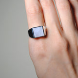(Blue lace/silver) unisex block ring