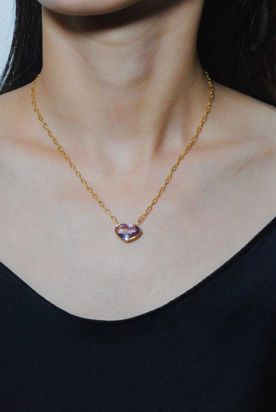 Pink amethyst (gold): Ms.heart necklace