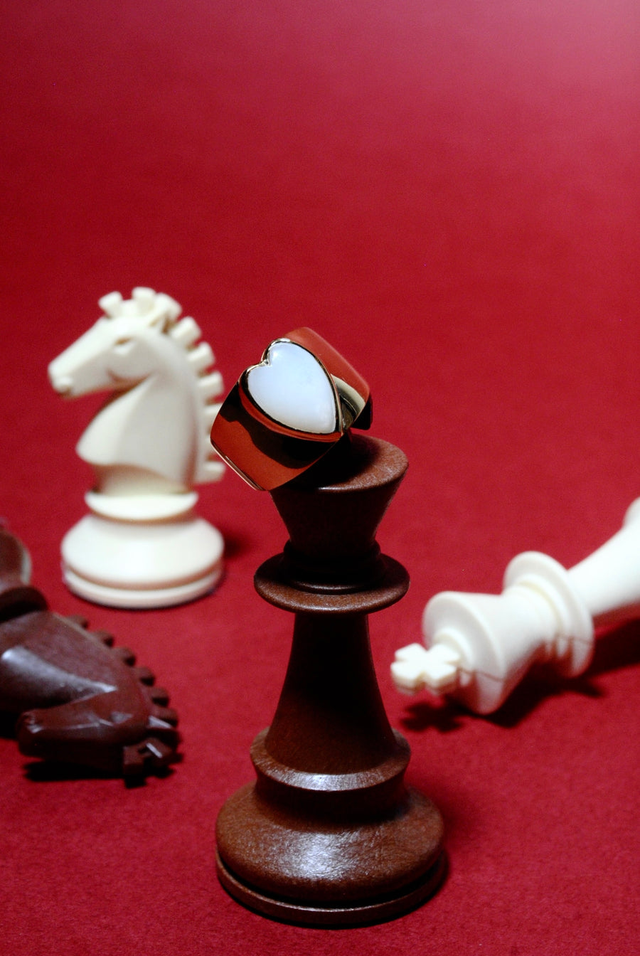 (マザーオブパール/gold) long heart rough ring