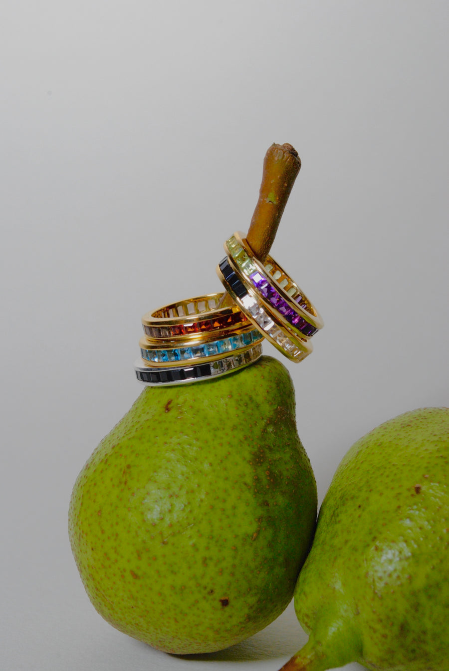 (Peridot &amp; Amethyst/GOLD) Bi-Color 3-Way Square Eternity Ring