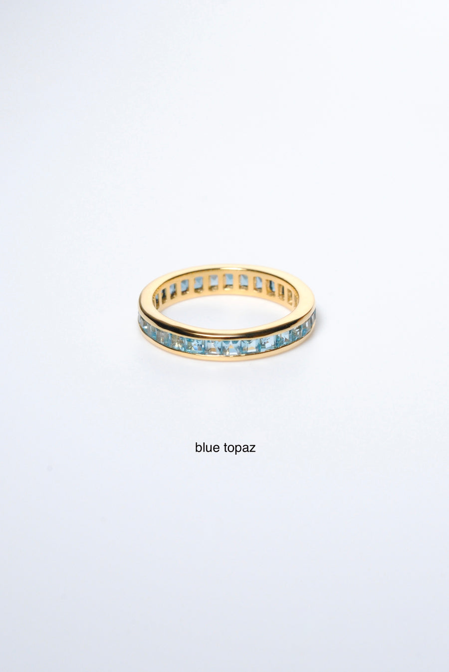 (Blue Topaz &amp; London Blue Topaz/Gold) Bi-Color 3-Way Square Eternity Ring