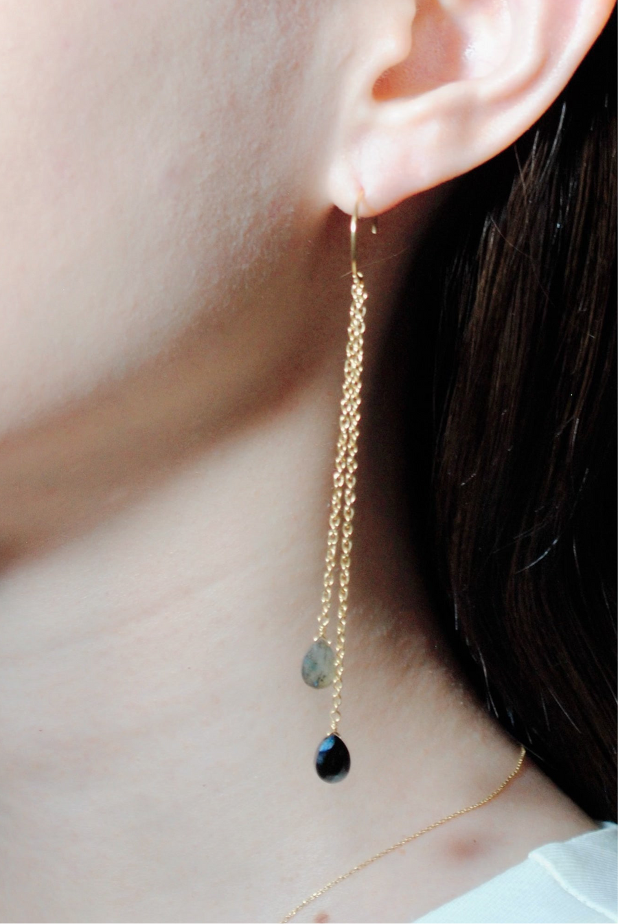 (ラブラドライト&ブラックオニキス/gold) fancy swing earring
