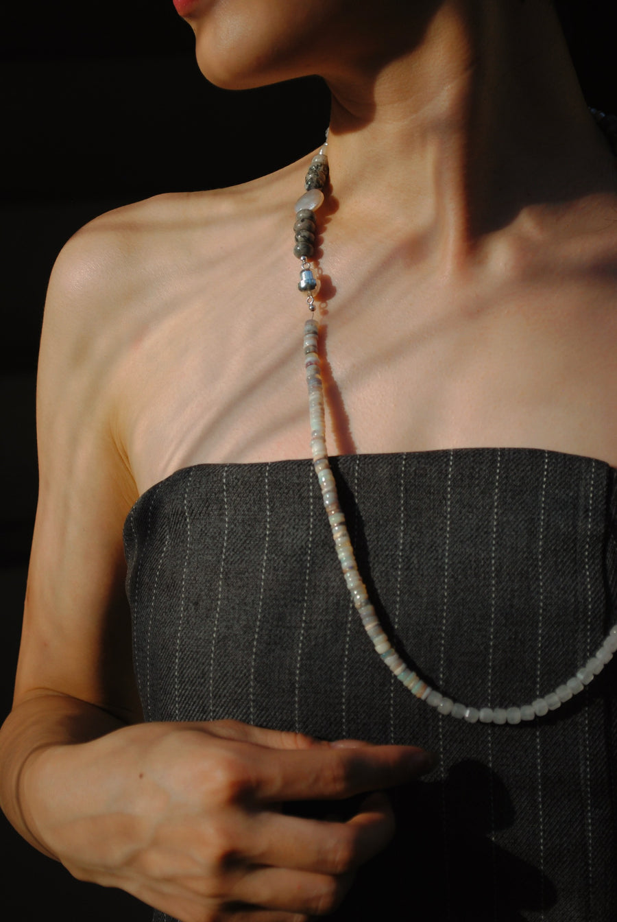(オーストラリアンオパール/ホワイトアゲート) 2way playful rosary necklace #002