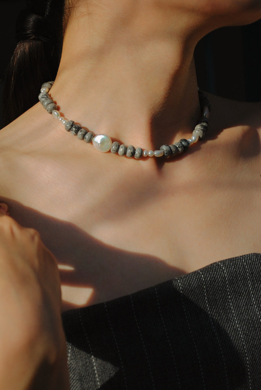 (ピカソジャスパー_パール) 2way playful rosary necklace
