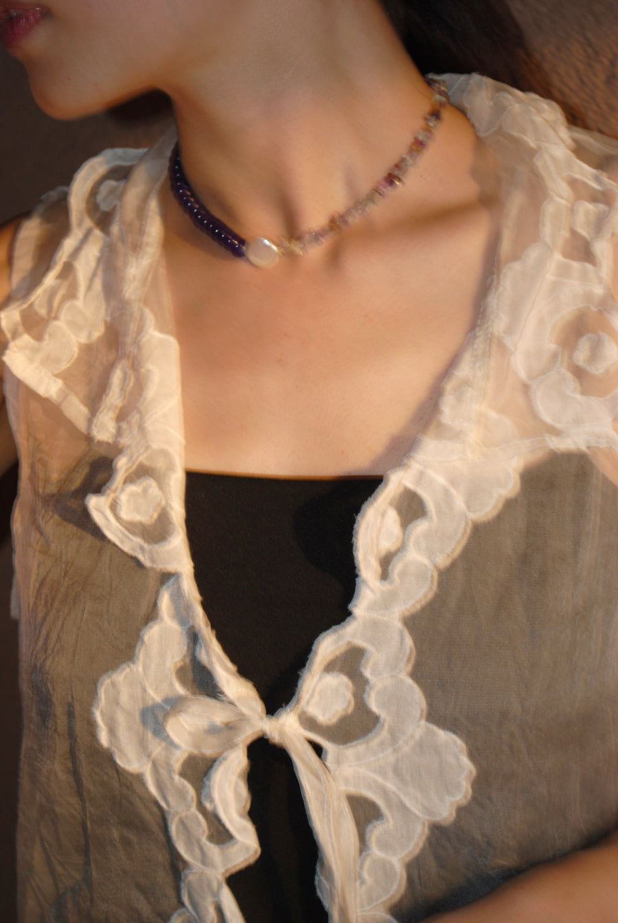 (マルチフローライト_アイオライト_パール) 2way playful rosary necklace