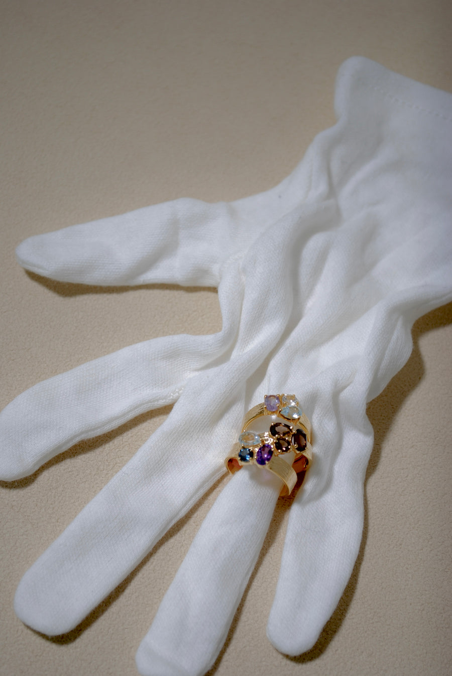 (スモーキークオーツ/gold) trio phool ring