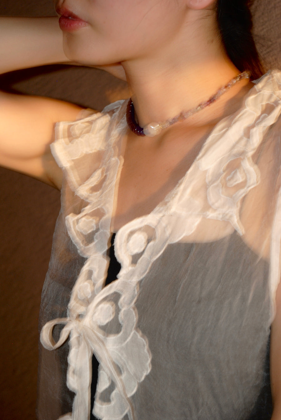 (マルチフローライト_アイオライト_パール) 2way playful rosary necklace