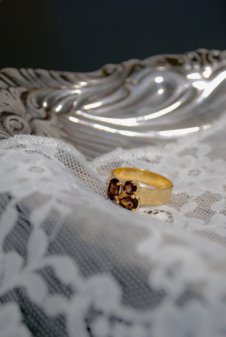 (スモーキークオーツ/gold) trio phool ring