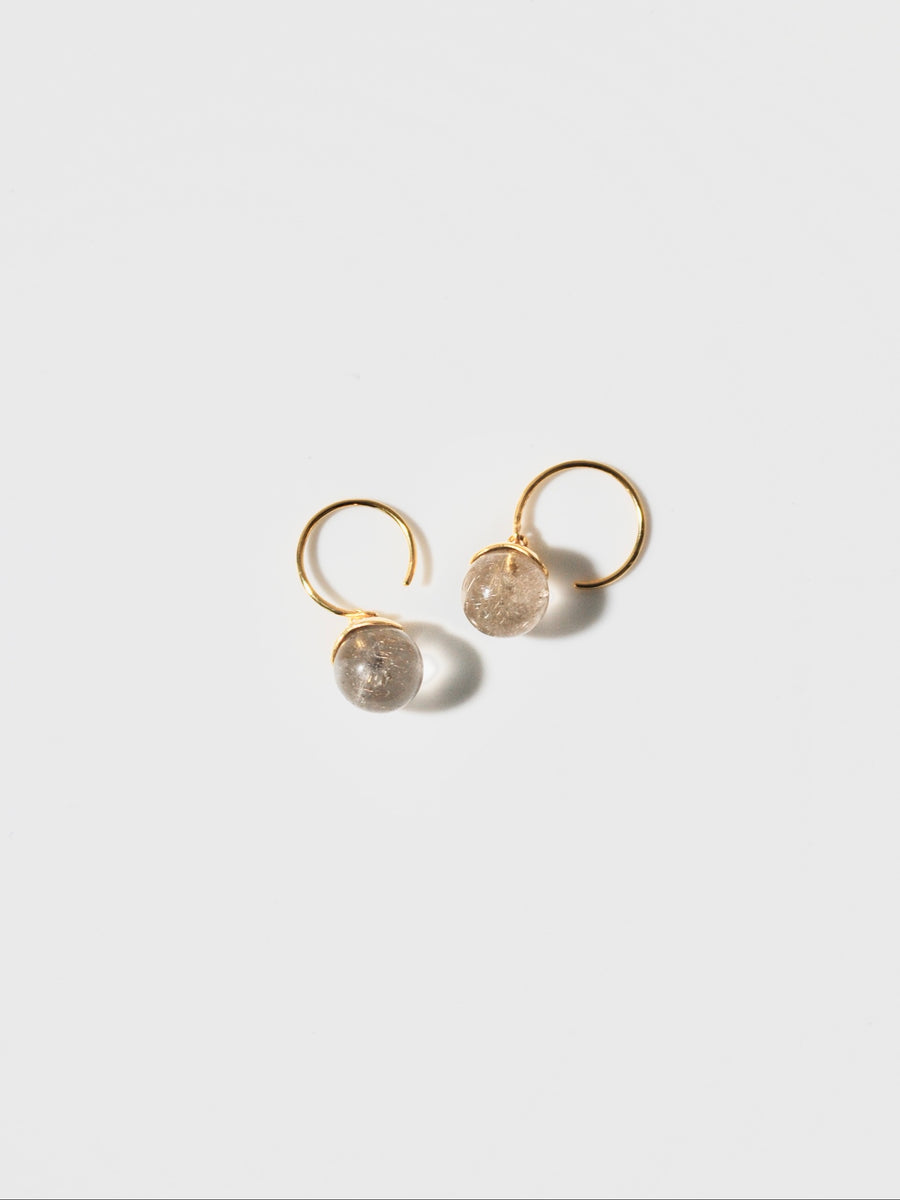 (Golden rutilated quartz/gold) acorn pierced earring