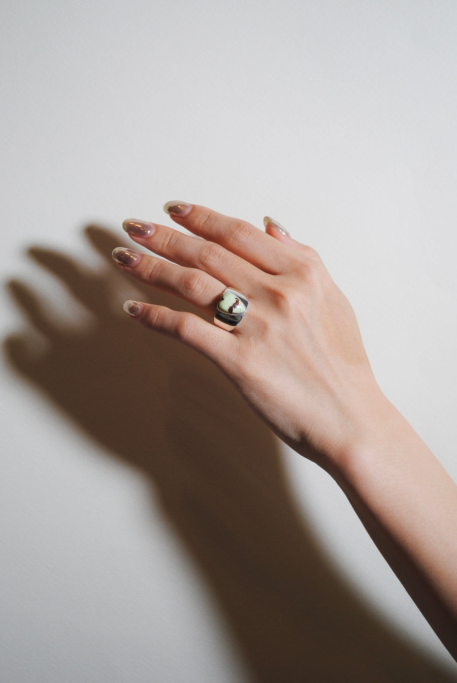 (Lemon chrysoprase/silver) long heart rough ring
