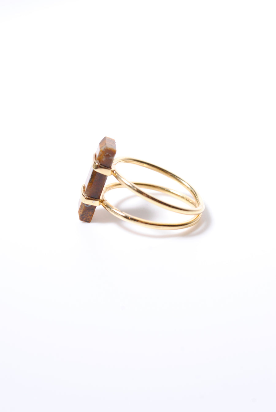 (Tiger Eye/Gold) Rect Bandage Ring