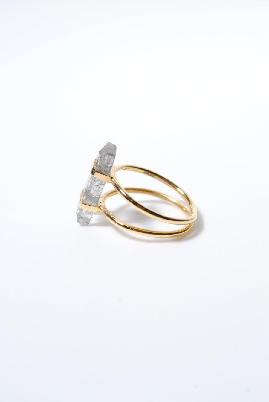 (Black rutilated quartz/gold) rect bandage ring
