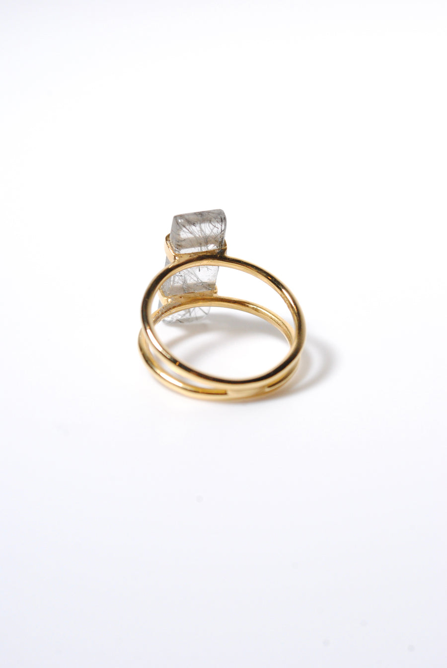 (Black rutilated quartz/gold) rect bandage ring
