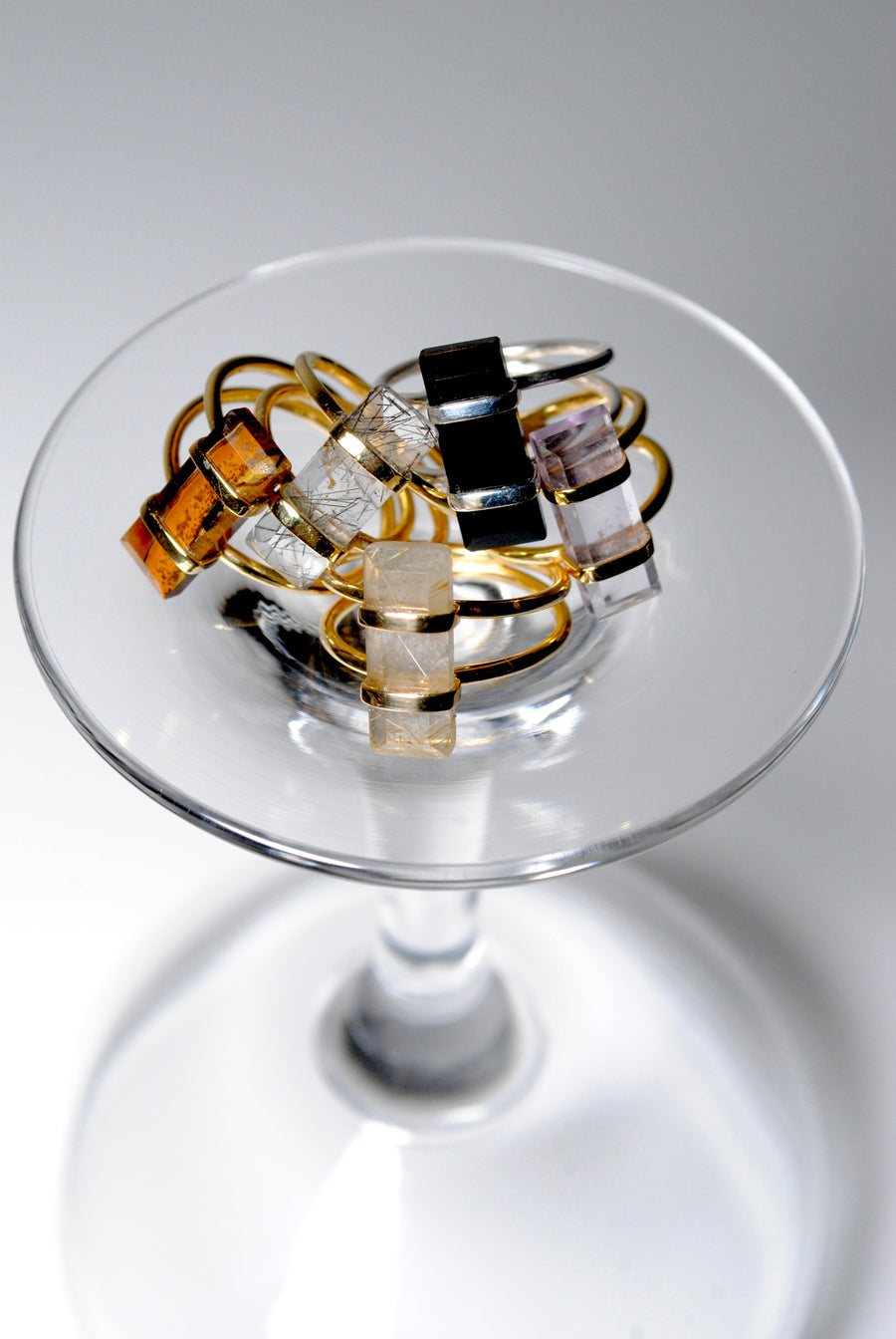 (Pink amethyst/gold) rect bandage ring